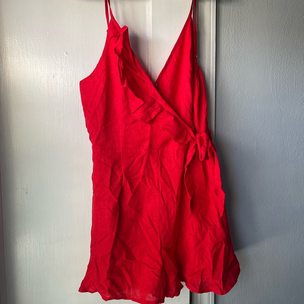 Incredible Timing Red Ruffle Wrap Romper from online Boutique Pink Lily